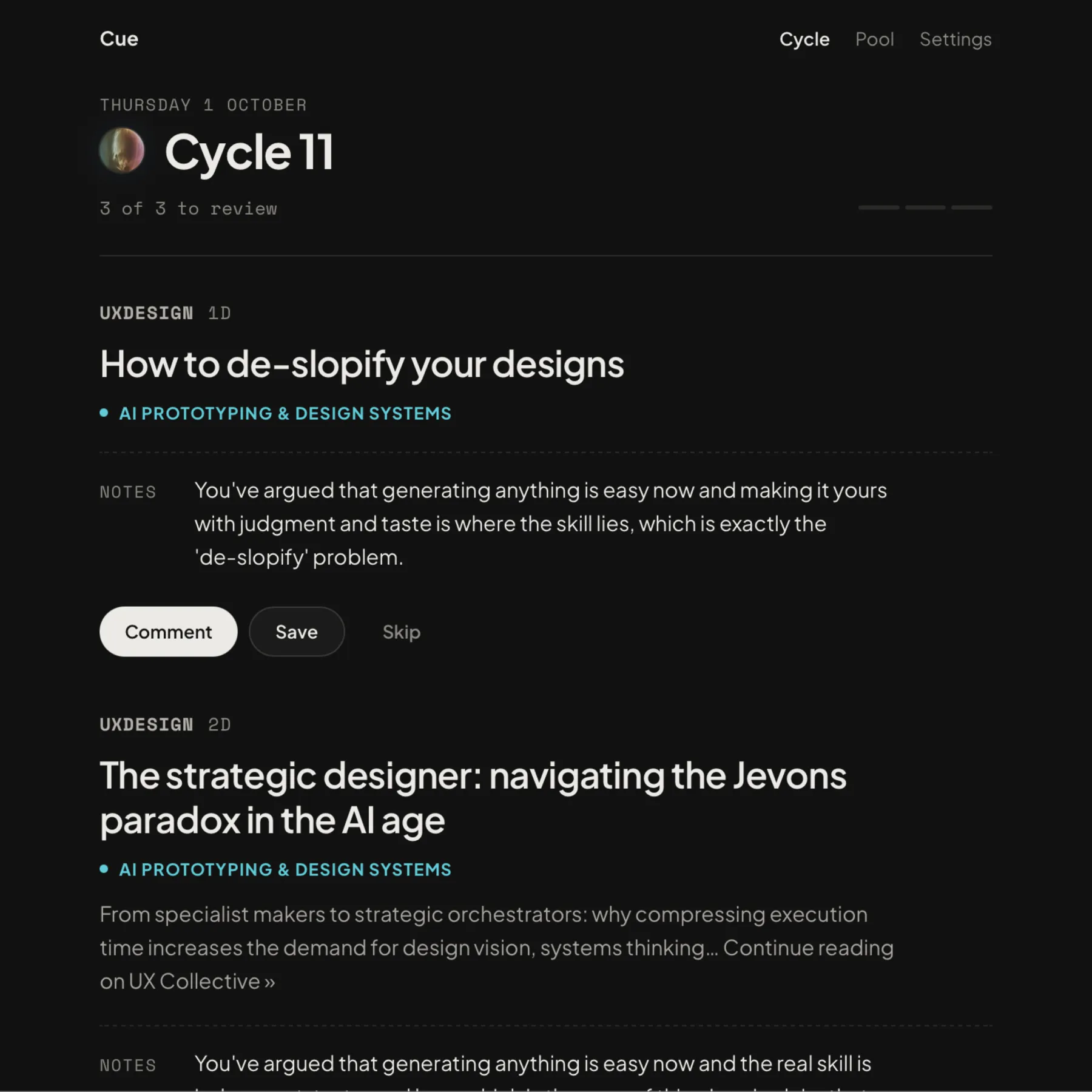 The cycle view itself.